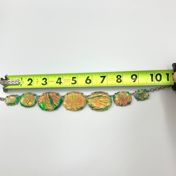 Iridescent large vintage opal inspired bold blue green statement bib necklace - Picture 8 of 13